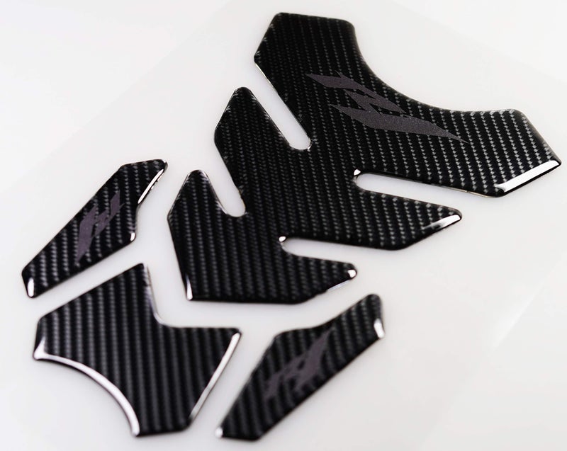 REVSOSTAR 5D Real Carbon, Motorcycle Gas Tank Protector, Grey Tank Pad Sticker, Tank Cap, Fuel Cap Decal, Triple Tree Front End Upper for R1, 3 Pcs Per Set - Image 3